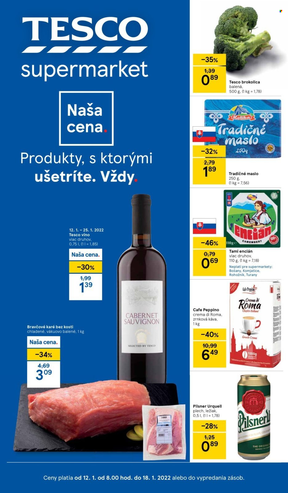Leták TESCO supermarket - 12.1.2022 - 18.1.2022. Strana 1.