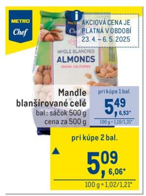 Mandle blanšírované celé