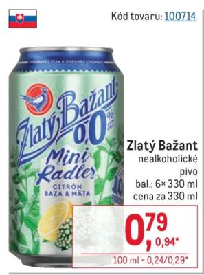 Zlatý Bažant nealkoholické pivo