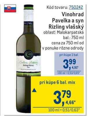 Vinohrad. Pavelka a syn Rizling vlašský