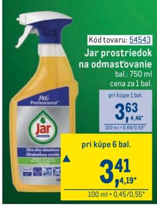 Jar prostriedok na odmasťovanie