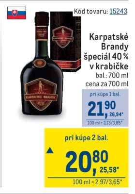 Karpatské Brandy Špeciál 40 % v krabičke