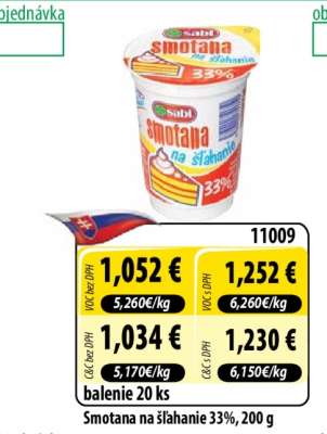 Smotana na šľahanie 33%, 200 g
