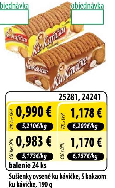 Sušienky ovsené ku kávičke, S kakaom ku kávičke, 190 g