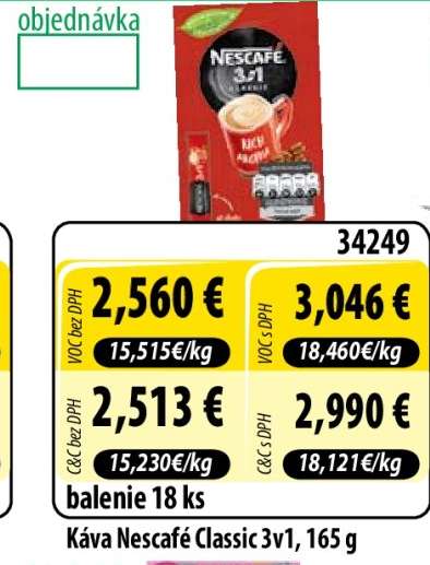 Káva Nescafé Classic 3v1, 165 g