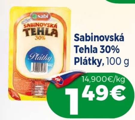 Sabinovská Tehla 30% Plátky