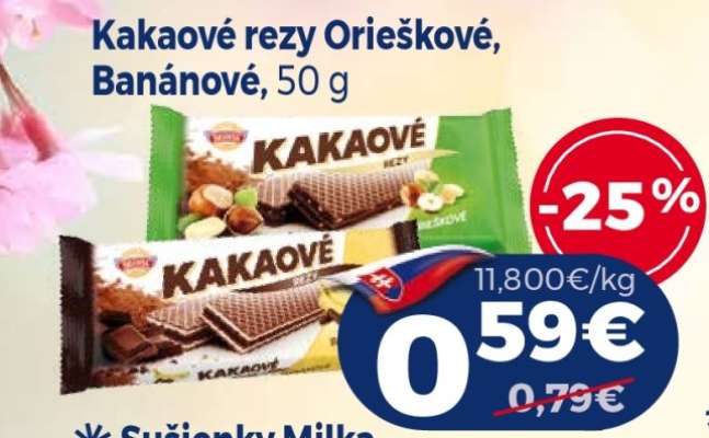 Kakaové rezy Orieškové, Banánové, 50 g