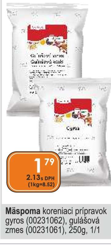 Mäspoma korenaci prípravok gyros (00231062), gulášová zmes (00231061), 250g, 1/1