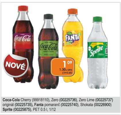 Coca-Cola Cherry, Zero, Zero Lime, originál, Fanta pomeranč, Shokata, Sprite