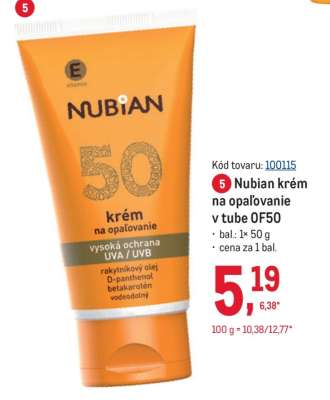 Nubian krém na opaľovanie v tube 0F50