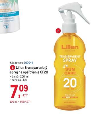Lilien transparentný sprej na opaľovanie OF20