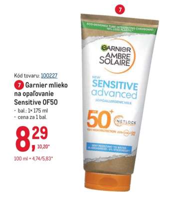 Garnier mlieko na opaľovanie Sensitive OF50