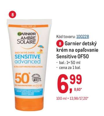 Garnier detský krém na opaľovanie Sensitive OF50