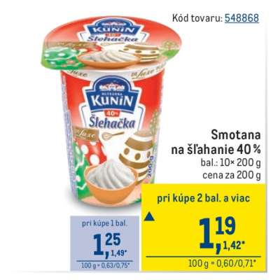 Smotana na šľahanie 40 %