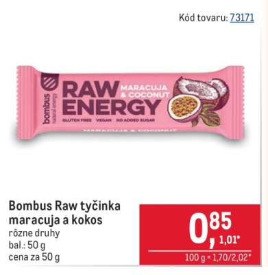 Bombus Raw tyčinka maracuja a kokos