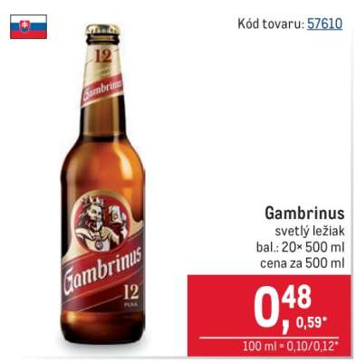 Gambrinus svetlý ležiak