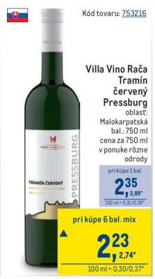 Villa Vino Rača Tramín červený Pressburg