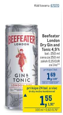 Beefeater London Dry gin and tonic 4,9 %