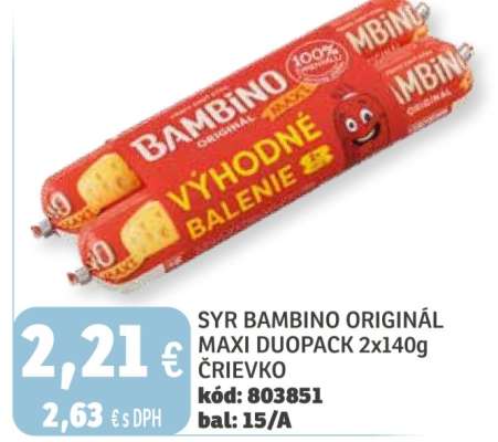 SYR BAMBINO ORIGINÁL MAXI DUOPACK 2x140g ČRIEVKO