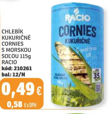 Chlebík kukuřičné Cornies s mořskou solí 115g Racio