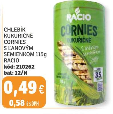 Chlebík kukuričné Cornies s ľanovým semienkom 115g Racio