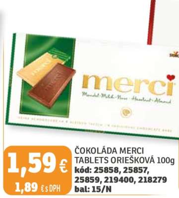 ČOKOLÁDA MERCI TABLETS ORIEŠKOVÁ 100g