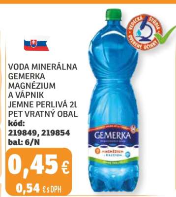 Voda minerálna Gemerka Magnézium a Vápnik jemne perlivá 2l
