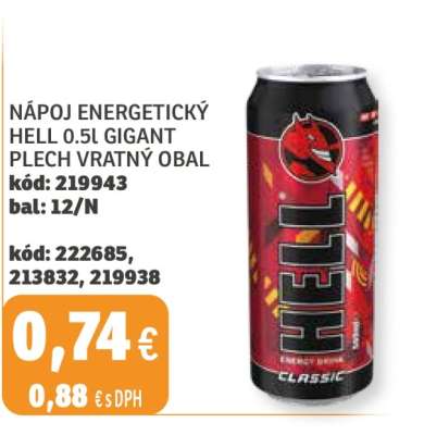 NÁPOJ ENERGETICKÝ HELL 0.5l GIGANT PLECH VRATNÝ OBAL
