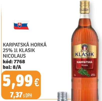Karpatská Horká 25% 1l Klasik Nicolaus