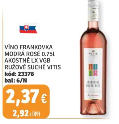 VÍNO FRANKOVKA MODRÁ ROSÉ 0.75L AKOSTNÉ LX VGB RUŽOVÉ SUCHÉ VITIS