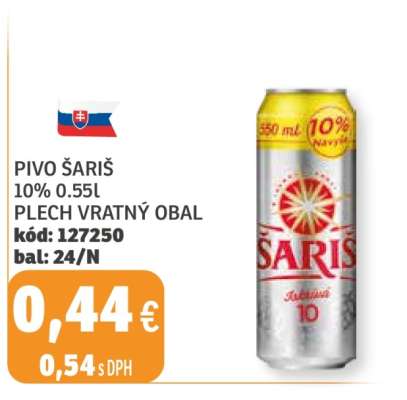 Pivo Šariš 10% 0.55l