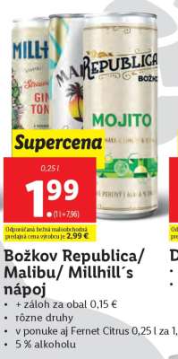 Božkov Republica/ Malibu/ Millhill´s nápoj