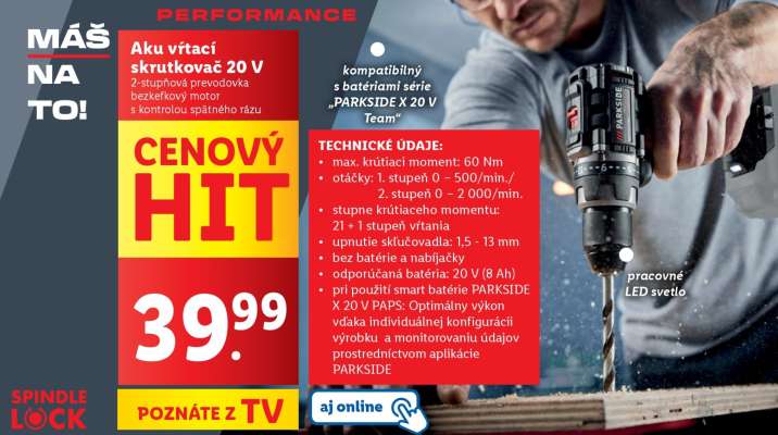 Aku vŕtací skrutkovač 20 V