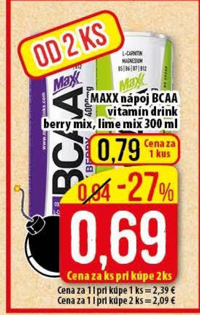 MAXX nápoj BCAA vitamin drink berry mix, lime mix 300 ml