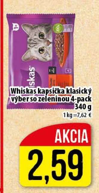 Whiskas kapsička klasický výber so zeleninou 4-pack