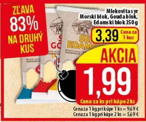 Mlekovita syr Morski blok, Gouda blok, Edamski blok 350 g