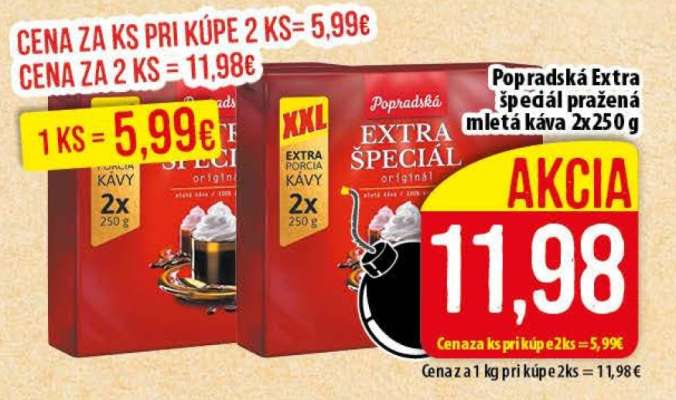 Popradská Extra špeciál pražená mletá káva 2x250 g