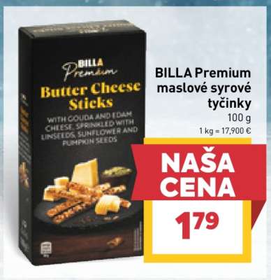 BILLA Premium maslové syrové tyčinky