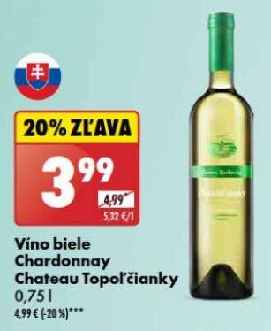 Víno biele Chardonnay Chateau Topoľčianky 0,75 l