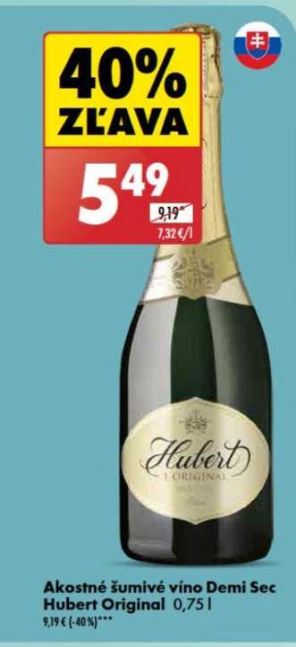 Akostné šumivé víno Demi Sec Hubert Original 0,75 l