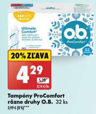 Tampóny ProComfort rôzne druhy O.B. 32 ks