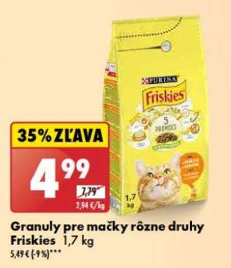 Granuly pre mačky rôzne druhy Friskies, 1,7 kg