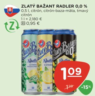 ZLATÝ BAŽANT RADLER 0,0%