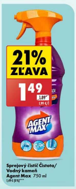 Sprejový čistič Čistota/ Vodný kameň Agent Max 750 ml