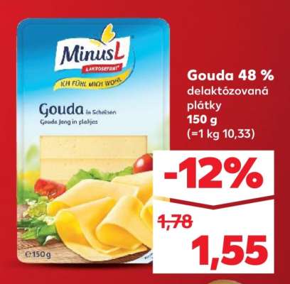 Gouda 48 % delaktózovaná plátky