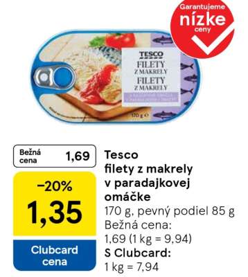 Tesco filety z makrely v paradajkovej omáčke