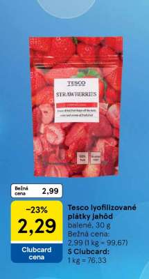Tesco lyofilizované plátky jahod