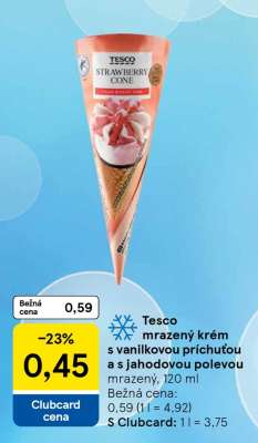 Tesco mražený krém s vanilkovou příchutí a s jahodovou polevou