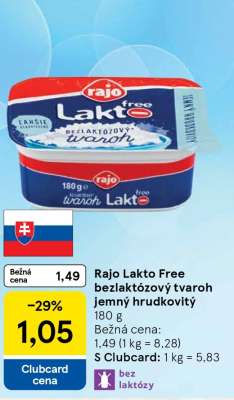 Rajo Lakto Free bezlaktózový tvaroh jemný hrudkovitý