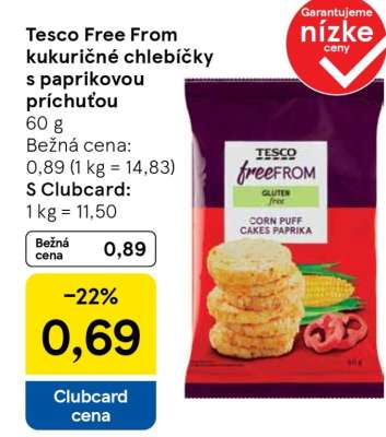 Tesco Free From kukuričné chlebíčky s paprikovou príchuťou